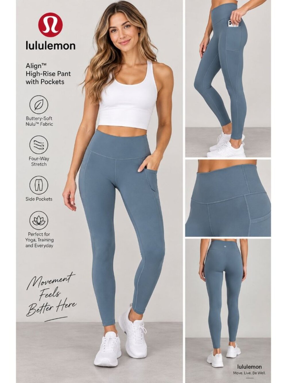 lululemon Align™ High-Rise Pant with Pockets in a steel blue shade Size 2